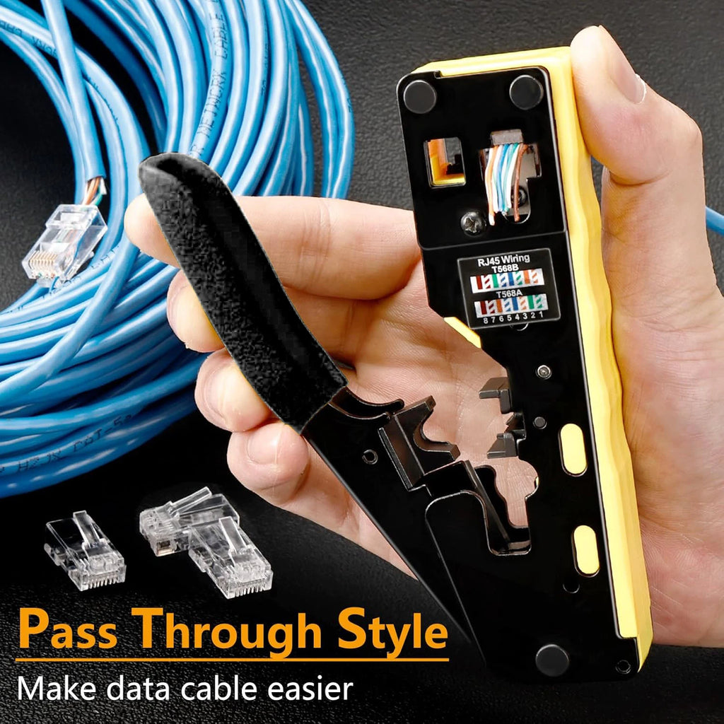 RJ45 Pass Through Crimp Tool, RJ45 Cat5 Cat6 Cat7 Crimping Tool, RJ11 Crimping Tool, Ethernet Network Cable Crimper Stripper