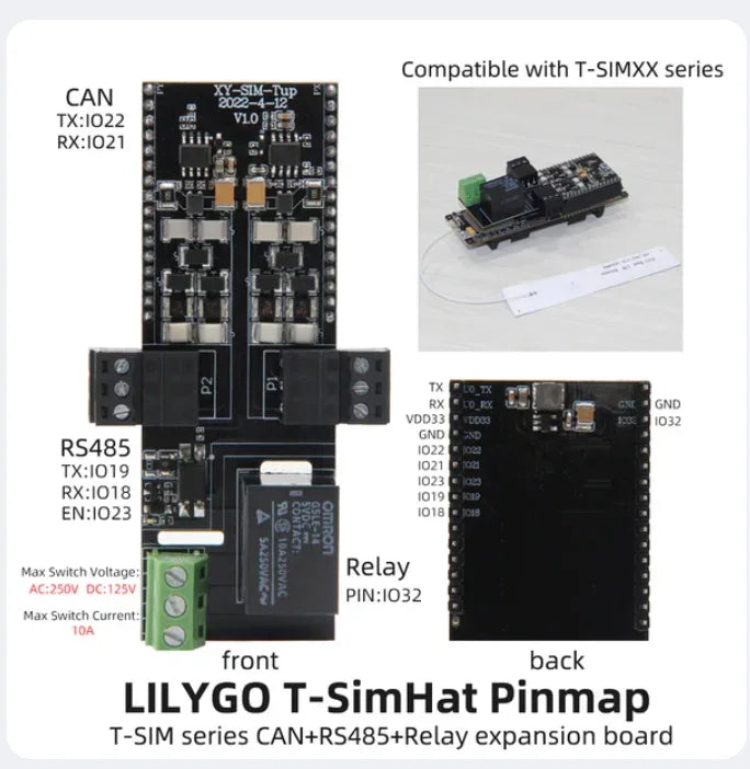 LILYGO T-SimHat CAN RS485 Relay 5V Optocoupler Isolation Module