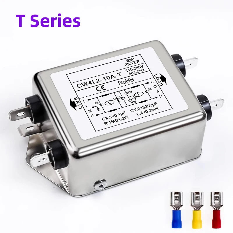 Single Phase AC Power EMI Filter CW4L2-10A-T/S CW4L2-20A-T/S for CO2 Laser Engraving Machine T/S Series 115V/250V 20A 50/60HZ