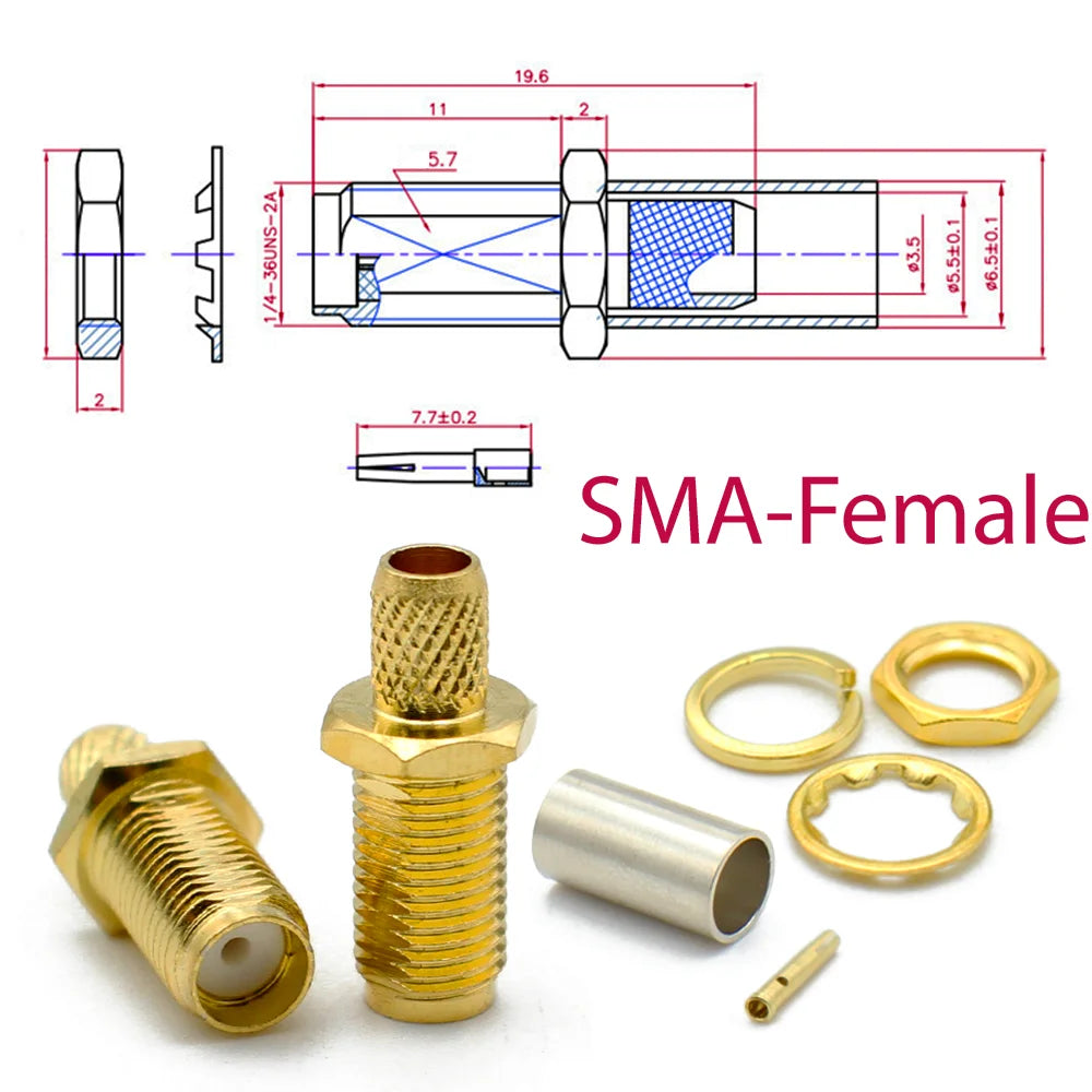SMA Male Female RP-SMA Plug Connector Nut Bulkhead Crimp 50-3 RF Coax Adapter For RG58 RG142 RG400 LMR195 RG223 Coaxial Cable