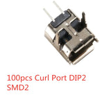 10-100pcs Micro USB Connector 2pin DIP2 SMD2 180 Degree Rotating Vertical B-Type Female Socket Charging Curl and Flat Port Dock