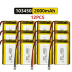 103450 3.7V Li-Po Rechargeable Battery 2000mAh With JST PH 2.0mm Connector for GPS, Cameras & MP3 Gadgets