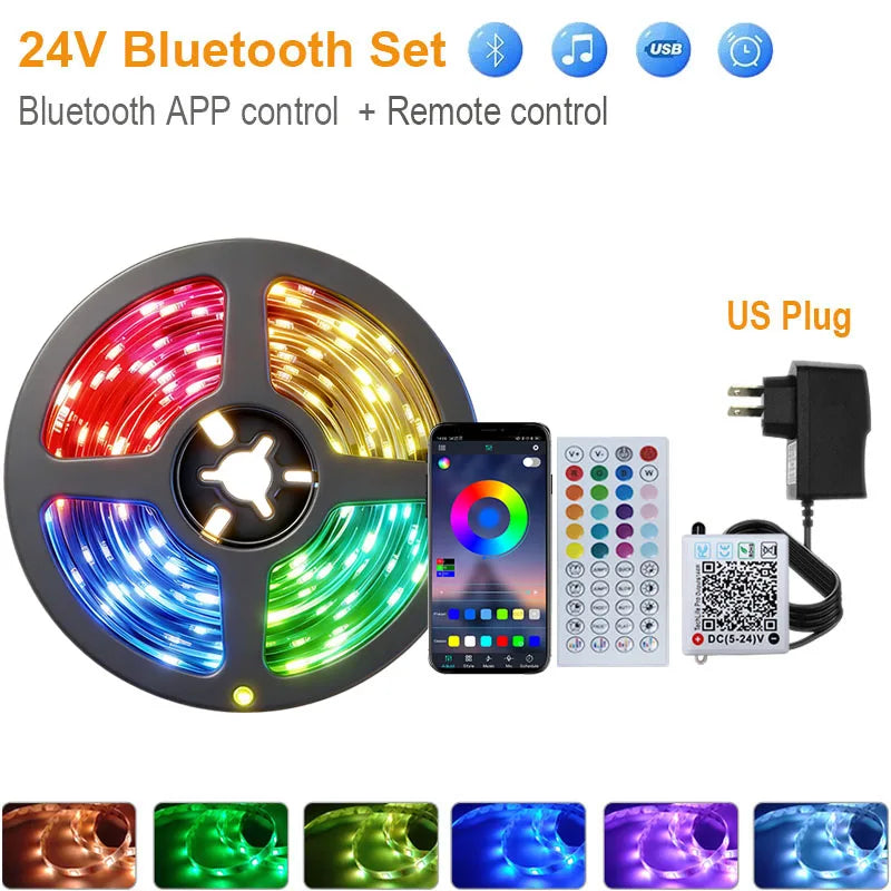 New 5-40M RGB LED Strip Lights with Power Supply Music Sync APP & 44Key Remote Control Flexible LED Tape for Home Room Decor