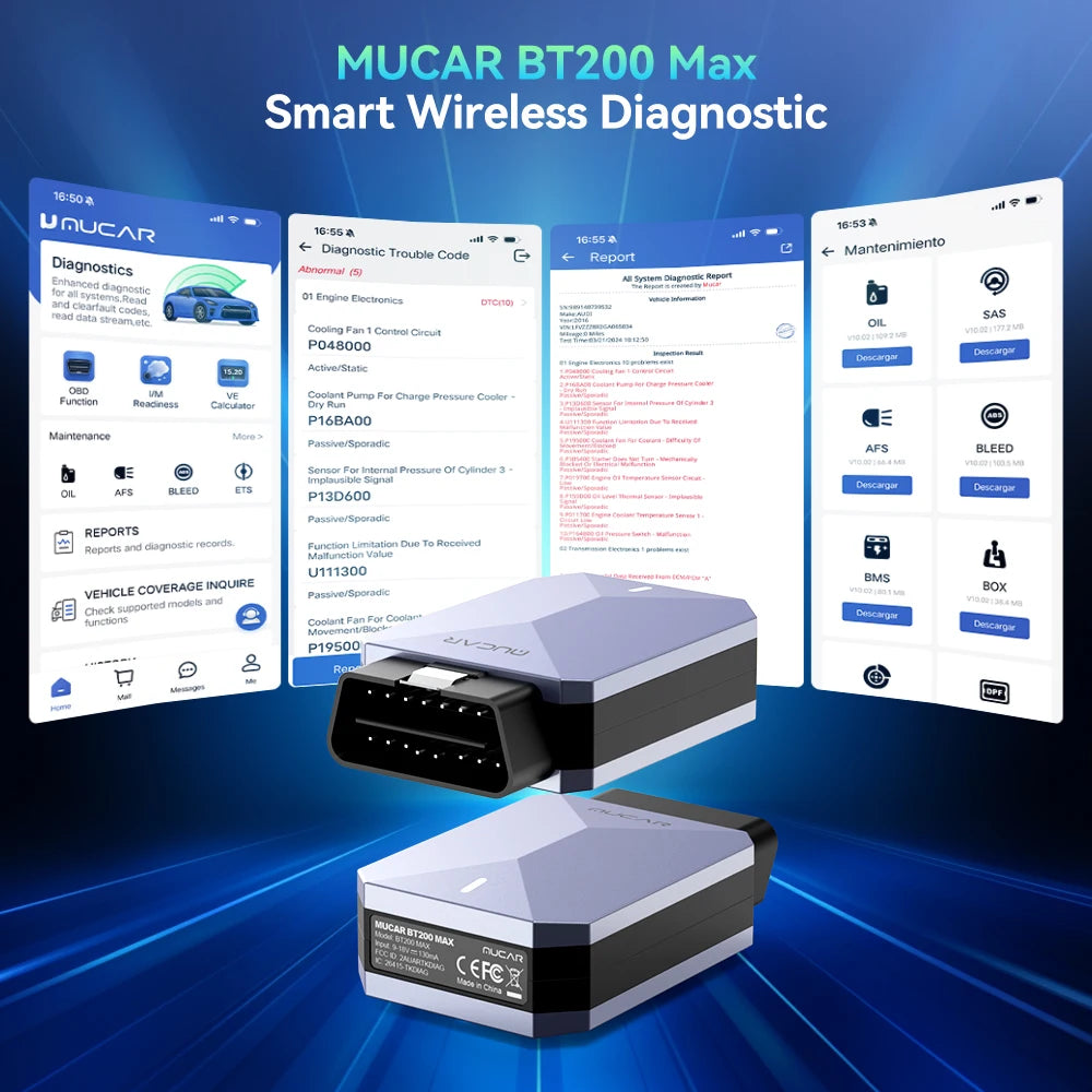 Lifetime Free Update MUCAR BT200 Max OBD2 Scanner CAN FD Bi-Directional Control All System Diagnostic Tool 15 Reset for All Cars