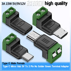 Type C Male Female Micro USB5V/9V/12V To 2Pin No Solder Green Terminal Adapter Quick Connection Head for Charging Phones Tablets