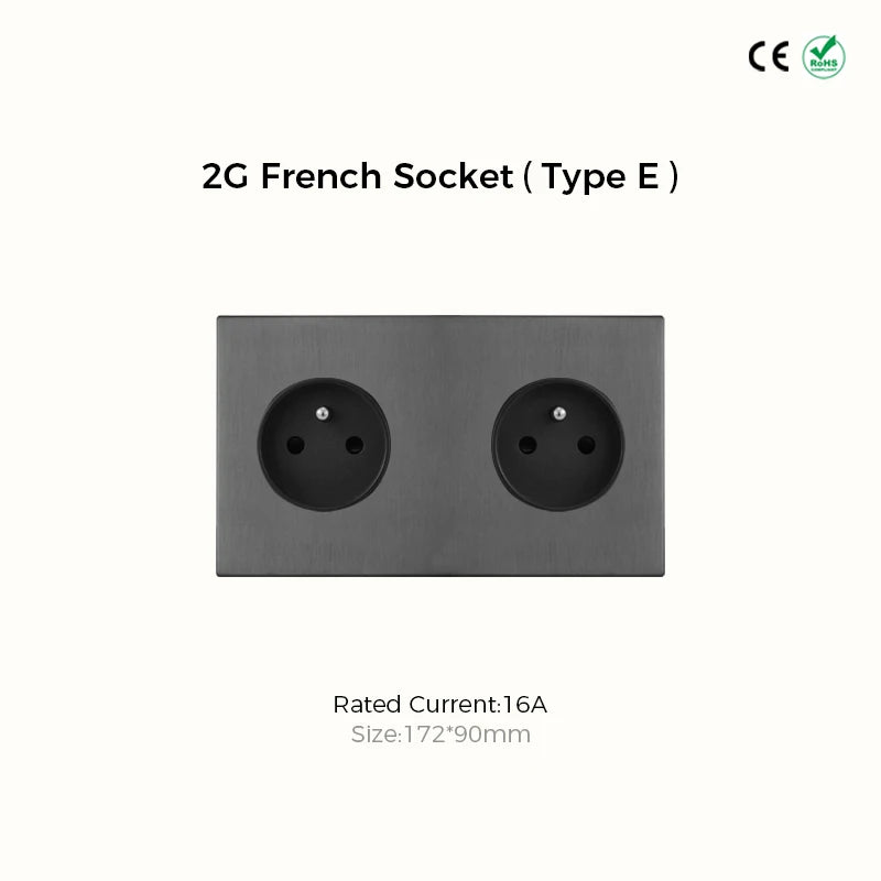 Avoir Wall Toggle Switch Gray Stainless Steel Panel Light Switches 2Way Power Socket Europe Korea French Electrical Outlets Home