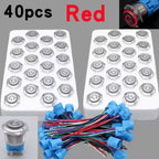 40pcs 22mm Push Button Switch Latching Momentary Metal PC Power LED Light On Off with Wire Waterproof 12v 3v 5v 6v 24v 220v Red