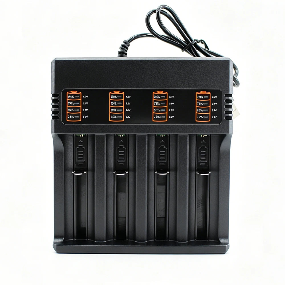PHOMAX USB Charger 4 Slots Universal Smart Battery Charger Compatible with Multiple Sizes Including 18650 26650 18500 Batteries