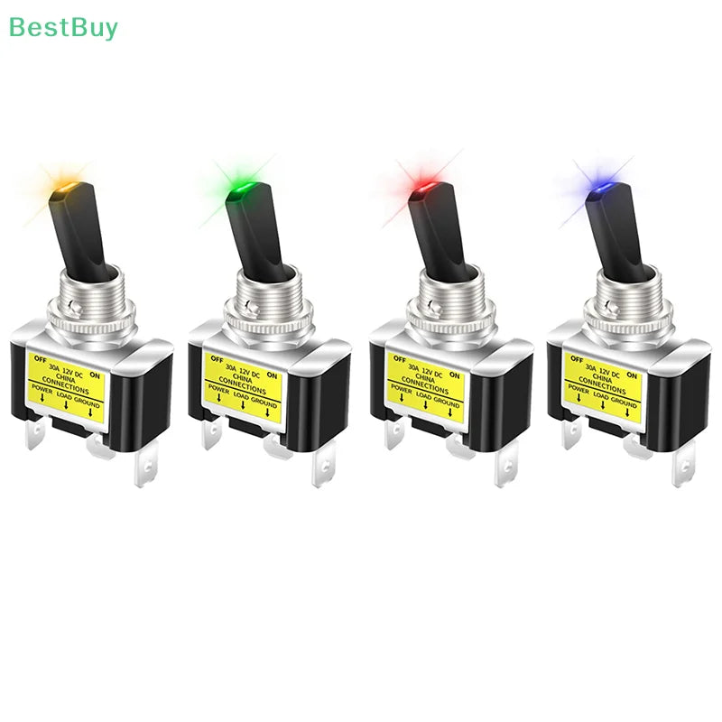 1PCS 30A 12V LED Toggle Switch Lighted Toggle Rocker Switch SPST ON Off 2 Position 3Pin For Automotive Car Aircraft