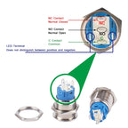 19mm Waterproof Momentary Latching Metal Doorbell Bell Horn Push Button Switch LED Ring Mark Fixation 5V 12V 24V 220 Lock Reset