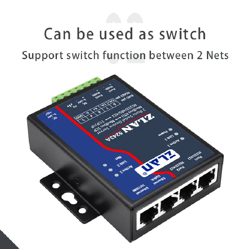 ZLAN 5243A 2 ports RS485 to Ethernet RJ45 TCP IP Modbus RTU Gateway multi master serial device rs232 to ethernet