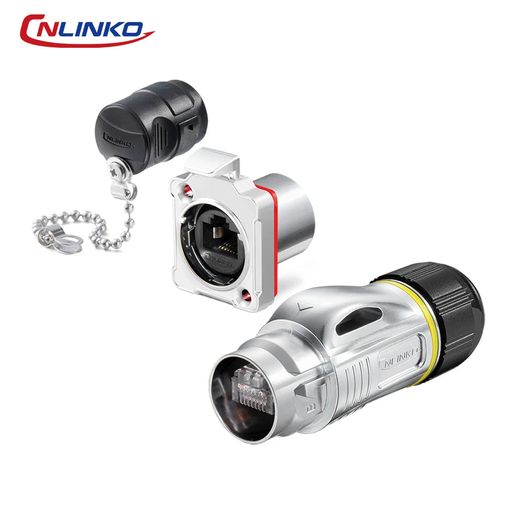 CNLINKO Panel Mount IP68 RJ45 Connector M24 Metal Shell Waterproof Ethernet Port for Industrial Device & Network Cabinet