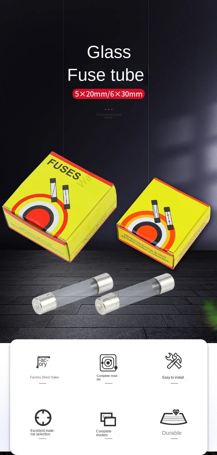 10/100PCS Fuse tube 5x20 6x30 glass fuse tube 250v0.1A 0.2A0.5A1A2A3A5A6 10A15A20A30A