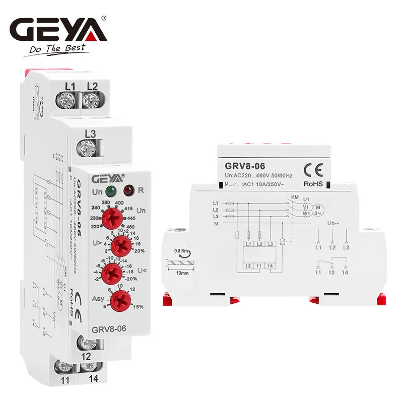 GEYA Din Rail 3 Phase Failure Phase Sequence Voltage Monitoring Relay Voltage Protection Relay 220V~460V 10A