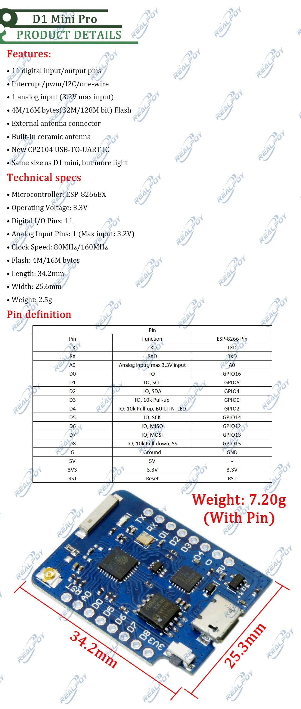 WEMOS D1 Mini Pro 4M 16M Bytes External Antenna Connector NodeMCU Based ESP8266 ESP-8266EX CP2104 WIFI Development Board Micro