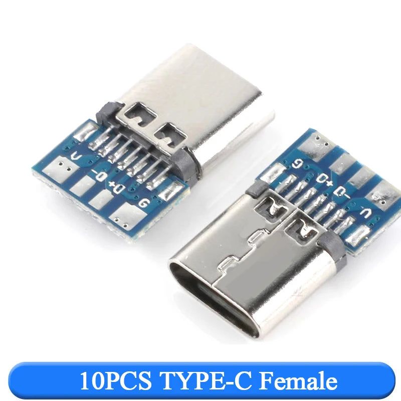 10pcs USB 3.1 Type-C Connector 24 Pins Male / Female Socket Receptacle Adapter to Solder Wire & Cable 24 Pins Support PCB Board