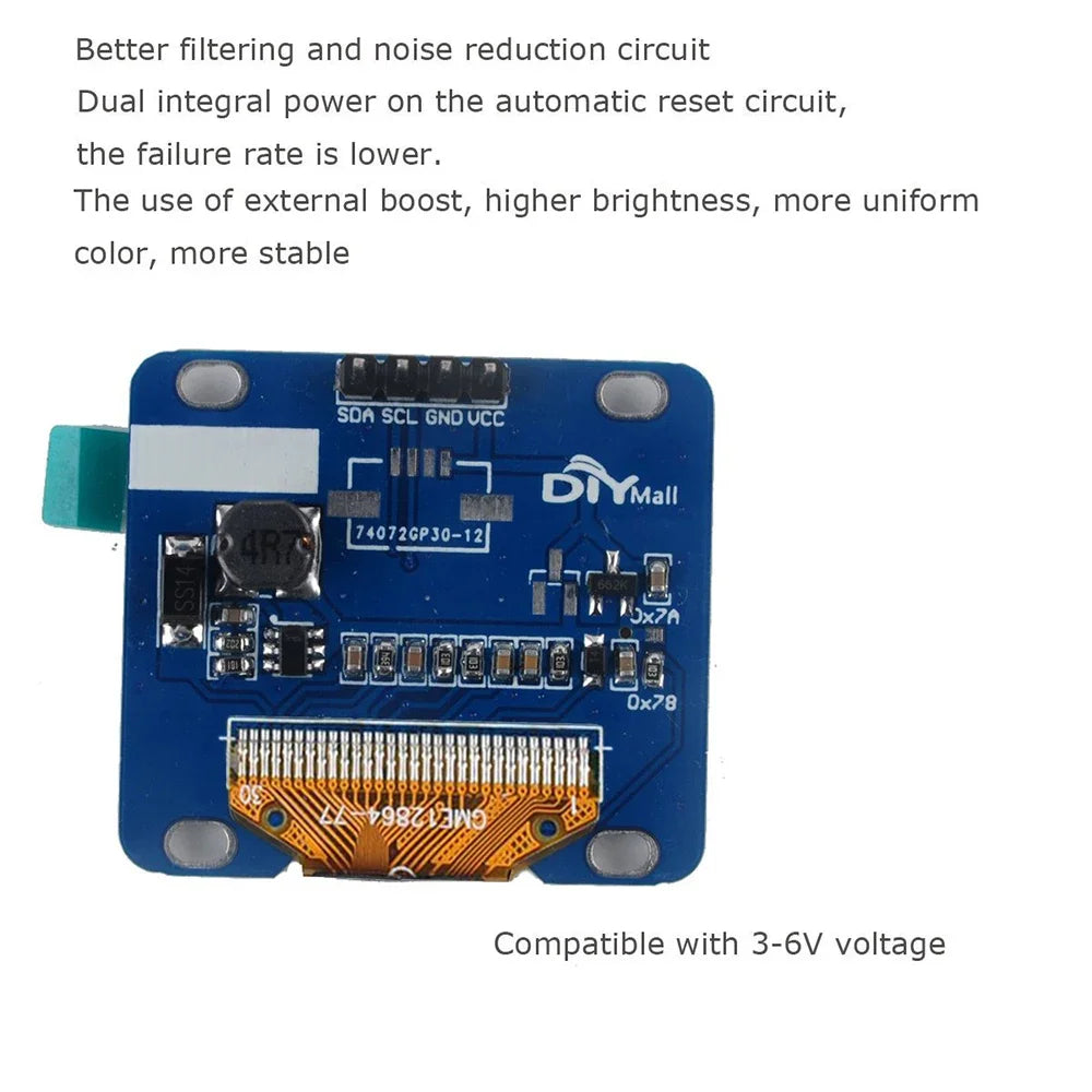 0.96" 1.3" Inch OLED Display Module White Yellow Blue I2C IIC Serial OLED LCD LED Screen for Arduino 51 MSP420 STIM32 SCR