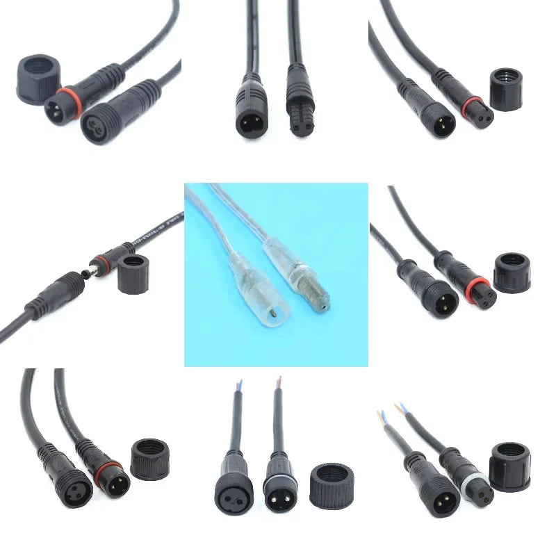 2Pin M8 M10 M12 M14 5521DC Mini Plug Male Female Butt Plug with Wire Solar Light Car PVC Waterproof Connector Plug 5.5x2.1dc