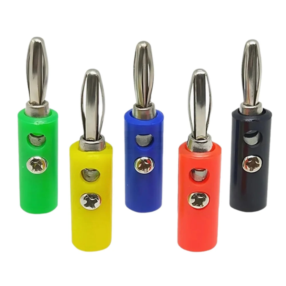 5Pcs 4mm Banana Plug Connector Audio Speaker Adapter DIY Test Screw Type Banana Plugs Connectors Black Red Green Blue Yellow