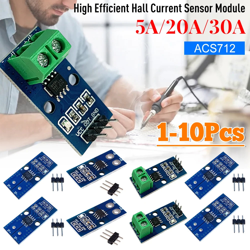 1-10PCS ACS712 High Efficient DC Current Sensor Module Detector High Precision Hall Effect Voltage Sensor Module for Arduino
