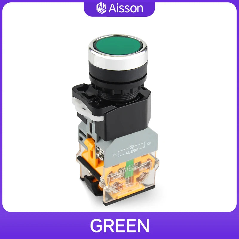 LA38-11D with Light Push Button Switch NO NC Momentary Latching DC 12V 24V AC 220V 380V LED Indicators