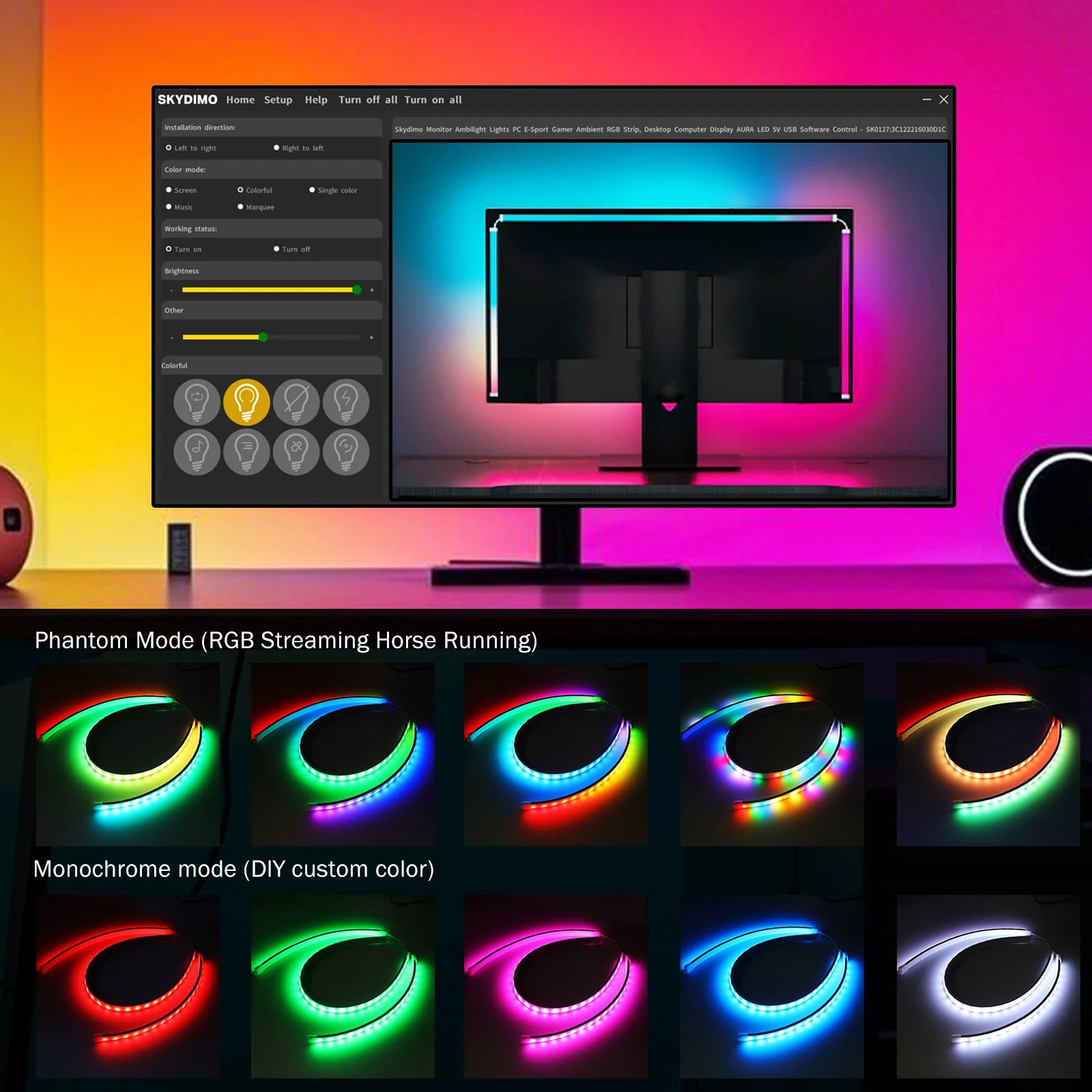 Skydimo RGB Gaming Lights Strip Music Game Sync Color 24" 27" 49" Computer Screen Amosphere Ambient Smart LED Neon Strip Light