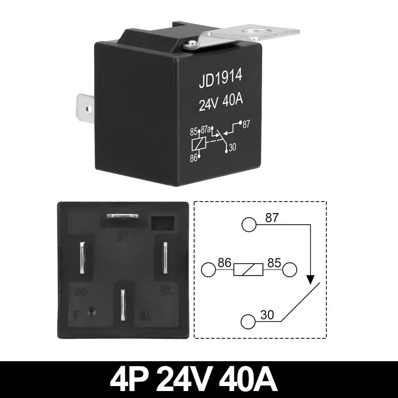 JD1914 40A 12V/24V SPDT Waterproof Car Relay, 4/5 Pin Auto Switch Starter Kit for Car Boat Tractor Truck Motorcycle