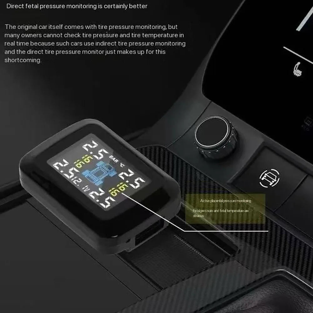 Car TPMS Cigarette Lighter Tire Pressure Monitoring System Alarm Tyre Air Pressure Meter Gauge Temperature Warning With 4 Sensor