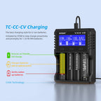 XTAR VX4 V2 18650 Charger AAA/AA 1.5V Li-ion /Ni-MH/LiFePO4 Battery PD20W Fast Charger with LED Display Battery Capacity Tester