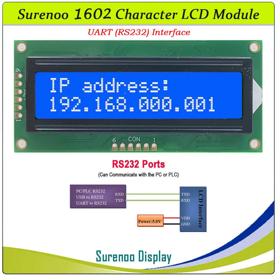 1602 162 16*2 Serial UART CMOS / RS232 Character LCD Module Display Screen LCM for Arduino Support Keyboard Blue Yellow Green