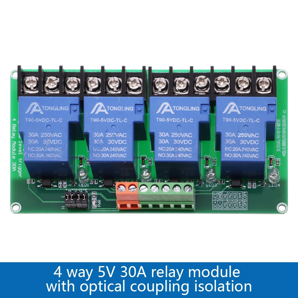 1 2 4 Channel Relay Module 30A With Optocoupler Isolation 1 Way 5V 12V 24V Supports High And low Triger Trigger