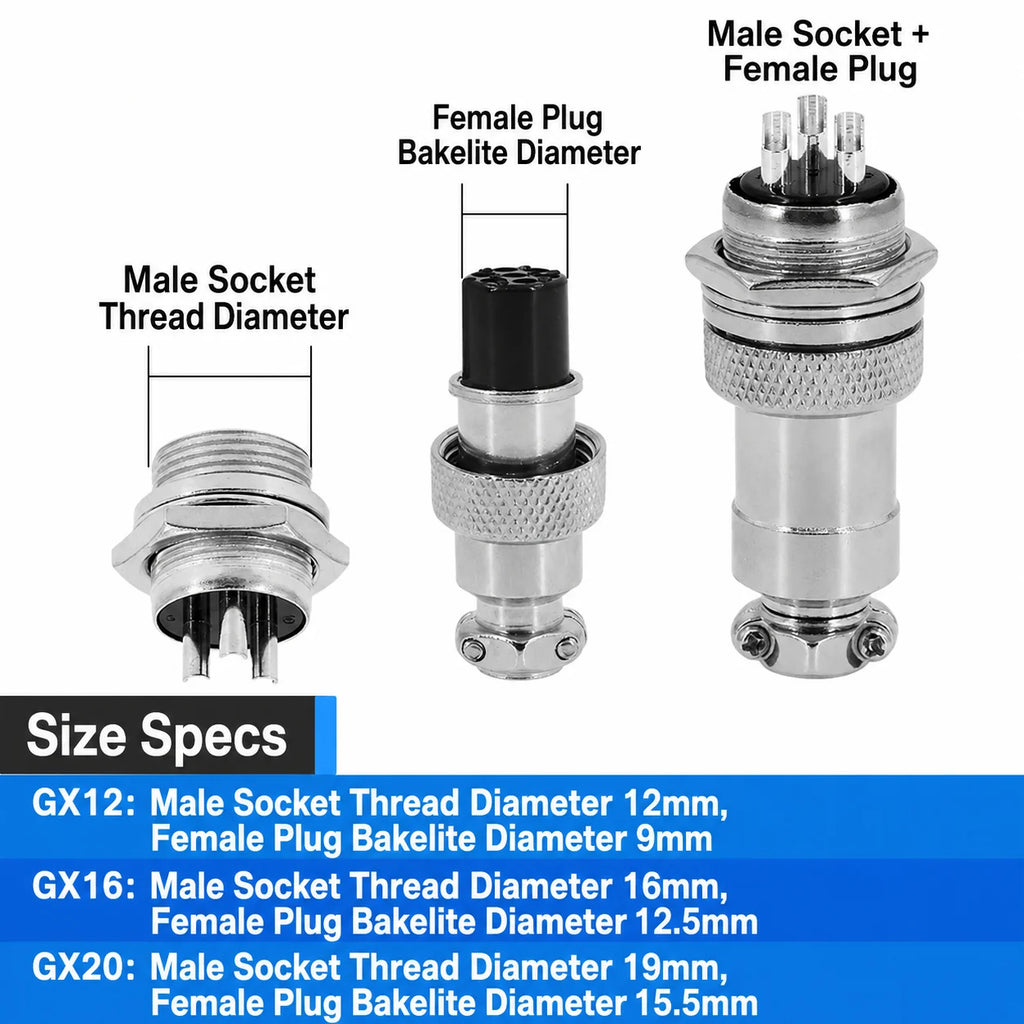 5/10Set GX12 GX16 GX20 Aviation Connector 2 3 4 5 6 7 8 9 10 12 14 15 Pin Docking Fixing Circular Metal Male Female Plug Socket