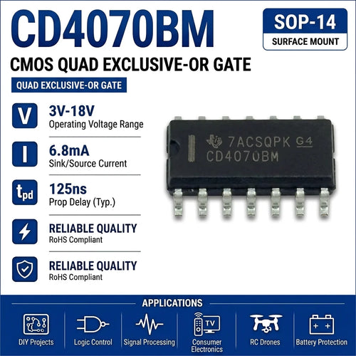 (10 pcs) CD4070BE DIP-14/CD4070BM SOP-14 CD4070 XOR Gate Quad 2-Input CMOS 3V-18V