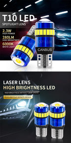2PCS T10 W5W LED CANBUS No Error Clearance Car Interior Reading Door Trunk License Plate Lamp  6000K White 3030 SMD For BMW Audi