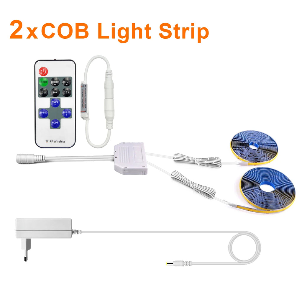 AC220V To DC 12V COB LED Strip Lights for Kitchen Home Decor Cabinet Lamp with Dimming Remote Controller led tiras de luces -EU