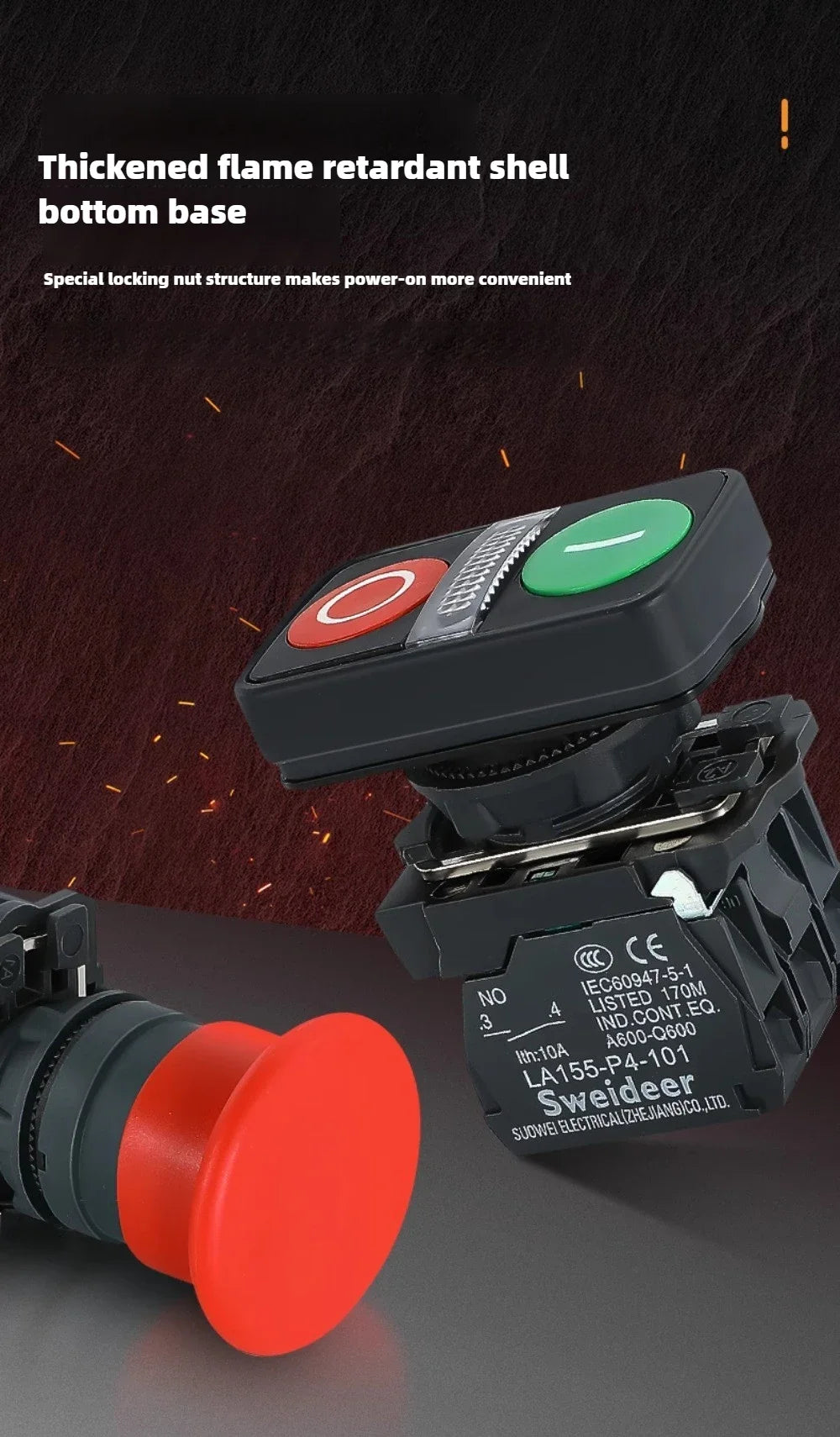 XB4 Double Button Switch with Light 22mm Emergency Stop Button Switch Momentary Self Reset Mushroom Power Push Button Switch 10A