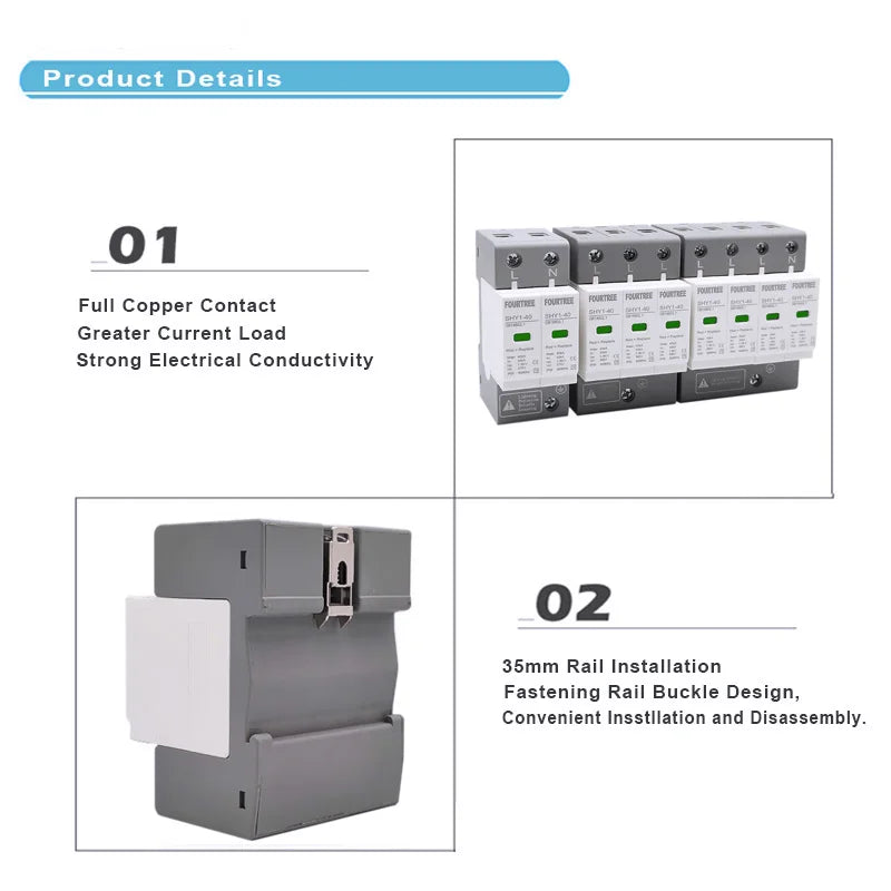 AC SPD Surge Protection 2P  4P 10〜20KA  20〜40KA 30KA〜60KA House Lightning Protector  Low-Voltage Arrester Device Laser Printing