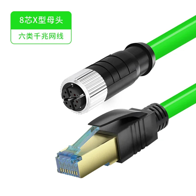 M12 Sensor Connector Wire CAT6 4Pin 8Pin A/D/X Code to RJ45 Adapter Ethernet Cable Industrial Camera Shielded Twisted Pair Line