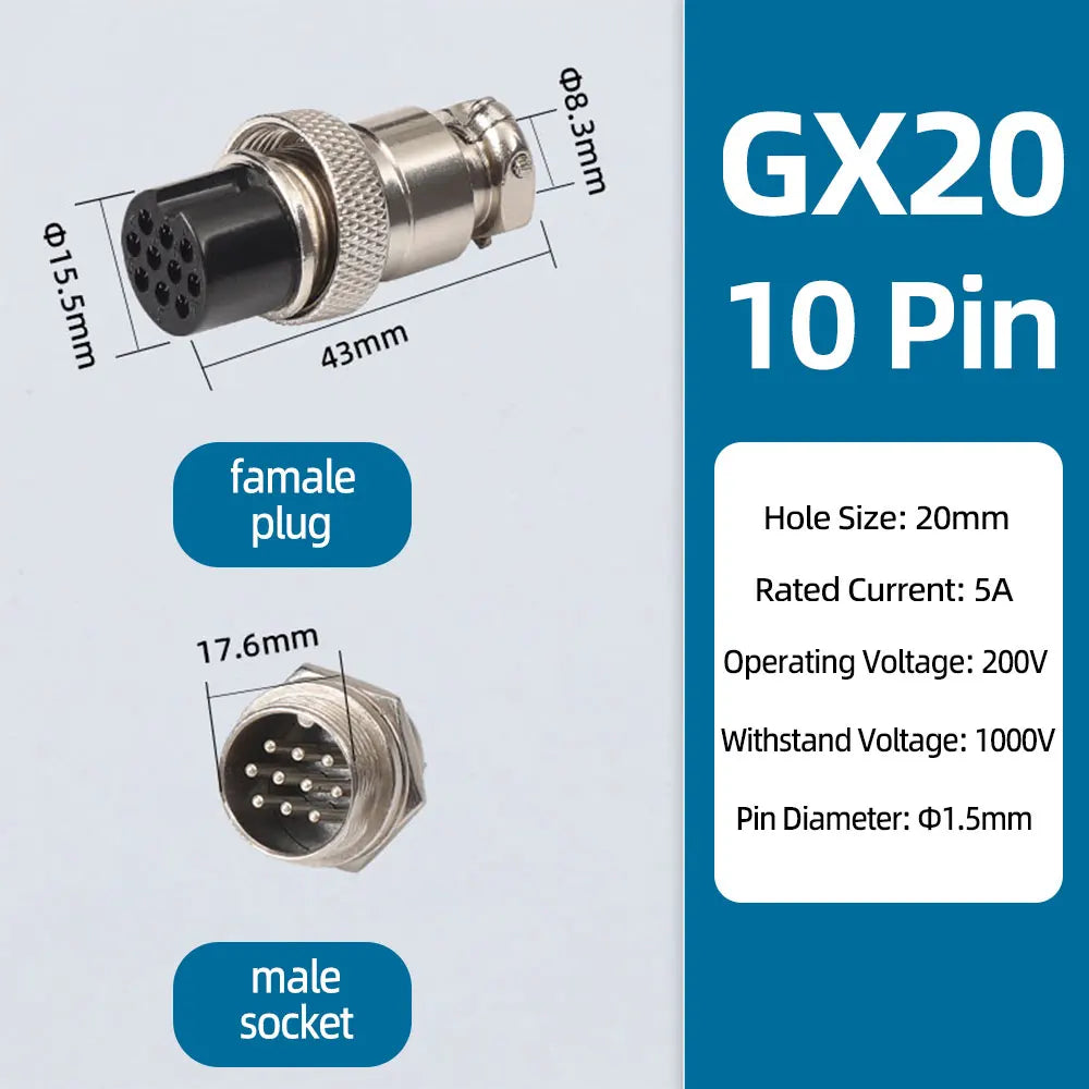 GX20 Aviation Connector 2/3/4/5/6/7/8 Pin Male Female Metal Plug Socket Push Pull Cable Connector Silver Plated Co