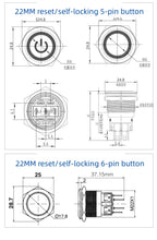 12/16/19/22MM Waterproof Metal Push Button Switch LED Light Momentary Latching Car Engine Power Switch  5V 12V 24V 220V Red Blue