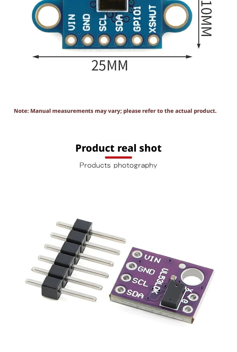 Original New 1pcs VL53L0X‑V2 TOF Laser Infrared Ranging Sensor Module Black/Purple/Blue Board Electronic Components for Arduino
