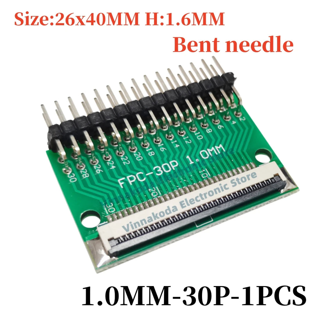 FFC/FPC Adapter Board with Soldered 1.0MM Flip Cover Lower Connector Straight or Bent Pins Available, 4/6/8/10/12/14/16/20/30P