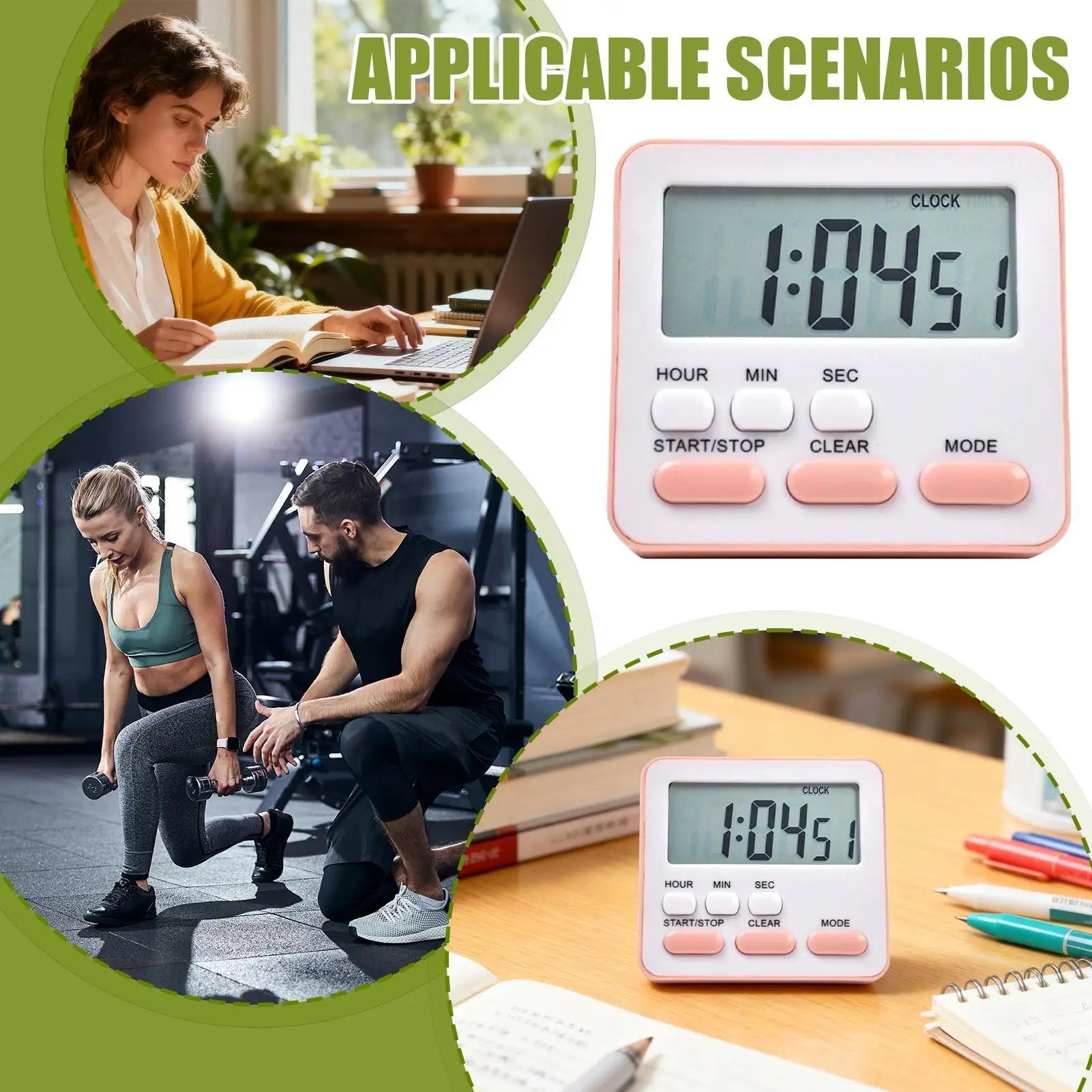 Digital Display Cooking Alarm Clock Kitchen Timer Sleep 24 Hour Clock House Countdown Kids Student Learning Time Manager
