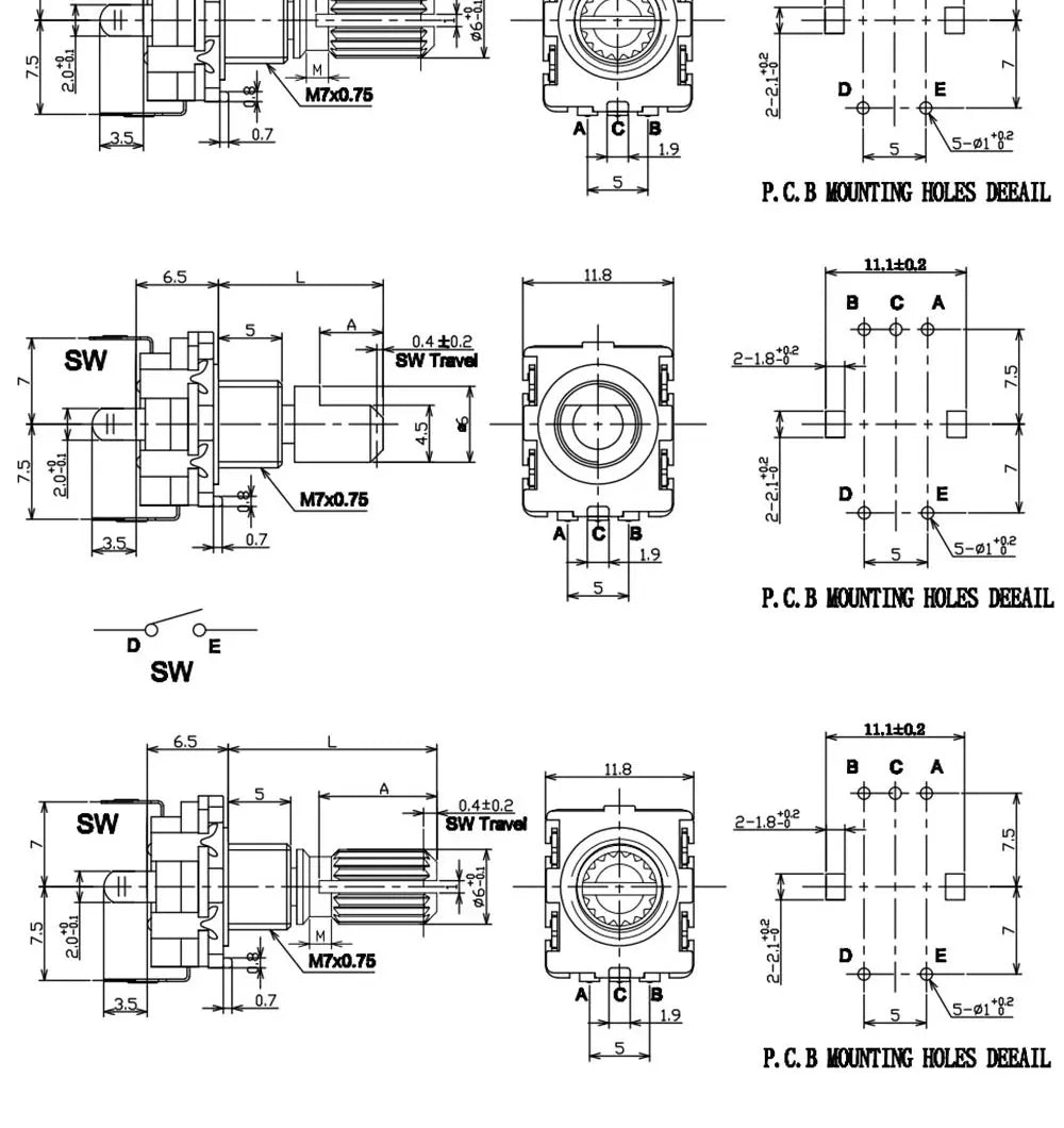 5PCS/LOT 20 Position 360 Degree Rotary Encoder EC11 w Push Button 5Pin Handle Long 15/20MM With A Built In Push Button Switch