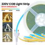 COB LED Strip Light Power Kit 220V 110V AC 3000K 4000K 6000K 2pin 240LEDs/m with IC Driver IP20 8mm PCB Dimmable Linear Lighting