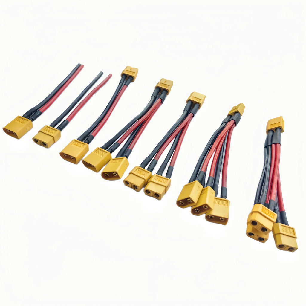 XT60 Parallel Battery Connector 3-Way 12AWG Silicone Wire Male/Female Dual Extension Y Splitter 100mm for Battery Charger Motor