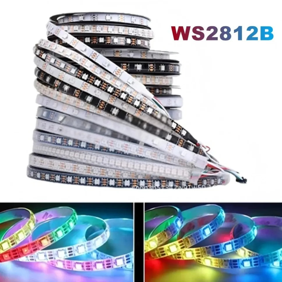 WS2812B 5050 RGBIC Smart LED Strip WS2812 Individually Addressable IC 30/60/144Pixels/Leds/m Light DC5V Black White IP30/65/67