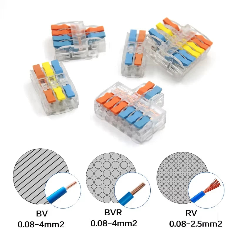 Mini Fast Wire Connectors Universal Compact Lever Nut Crimp Splitter Push-in Electrical Conductors Home Wiring Terminal Block