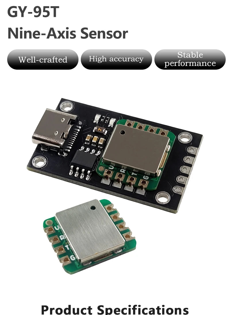 GY‑95T Nine‑Axis Sensor Module High Precision IMU Inertial Measurement Unit Attitude Sensor With CH340 USB Baseboard