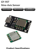 GY‑95T Nine‑Axis Sensor Module High Precision IMU Inertial Measurement Unit Attitude Sensor With CH340 USB Baseboard